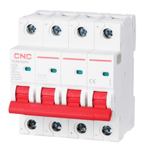 CNC DC  4 Pole 63A MCB Circuit Breakers 1000V YCB8-63PV