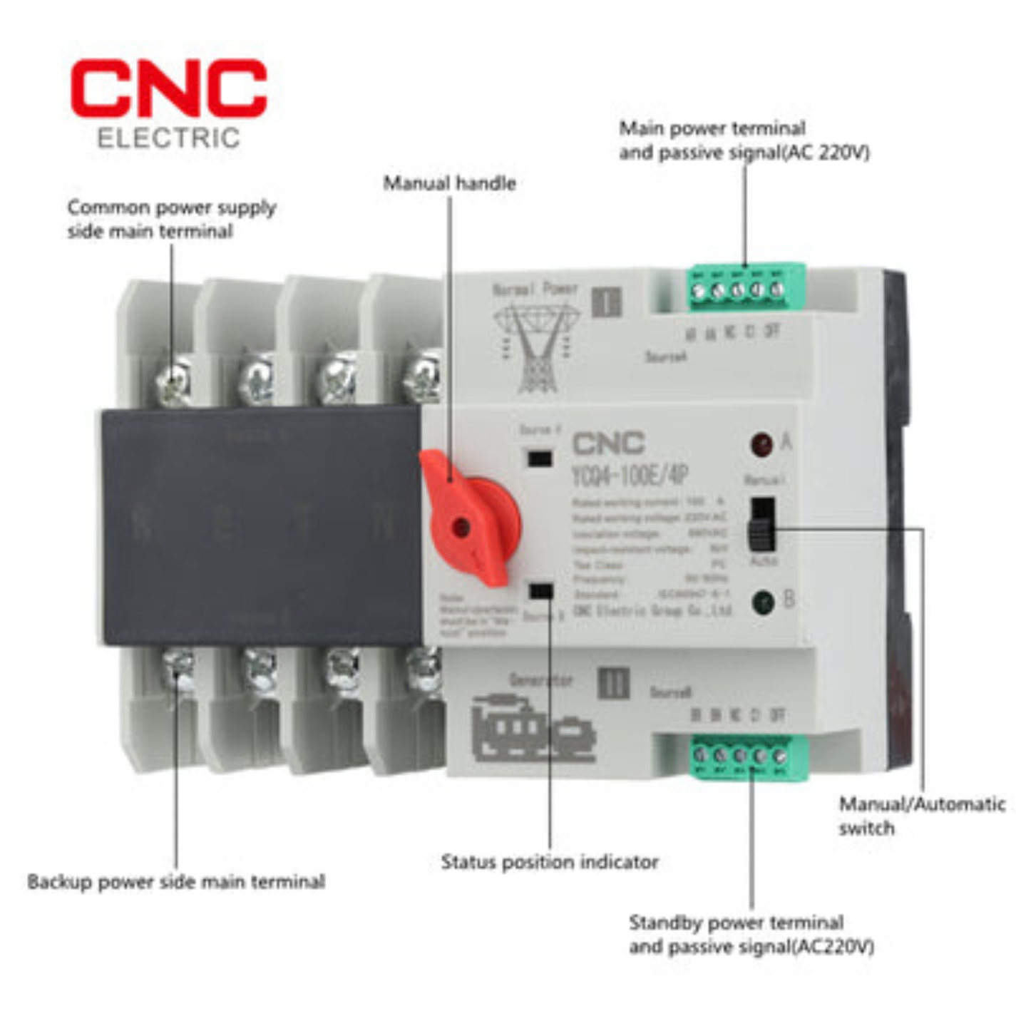 CNC 4-Pole ATS Automatic Transfer Switch – ATS YCQ4-100E