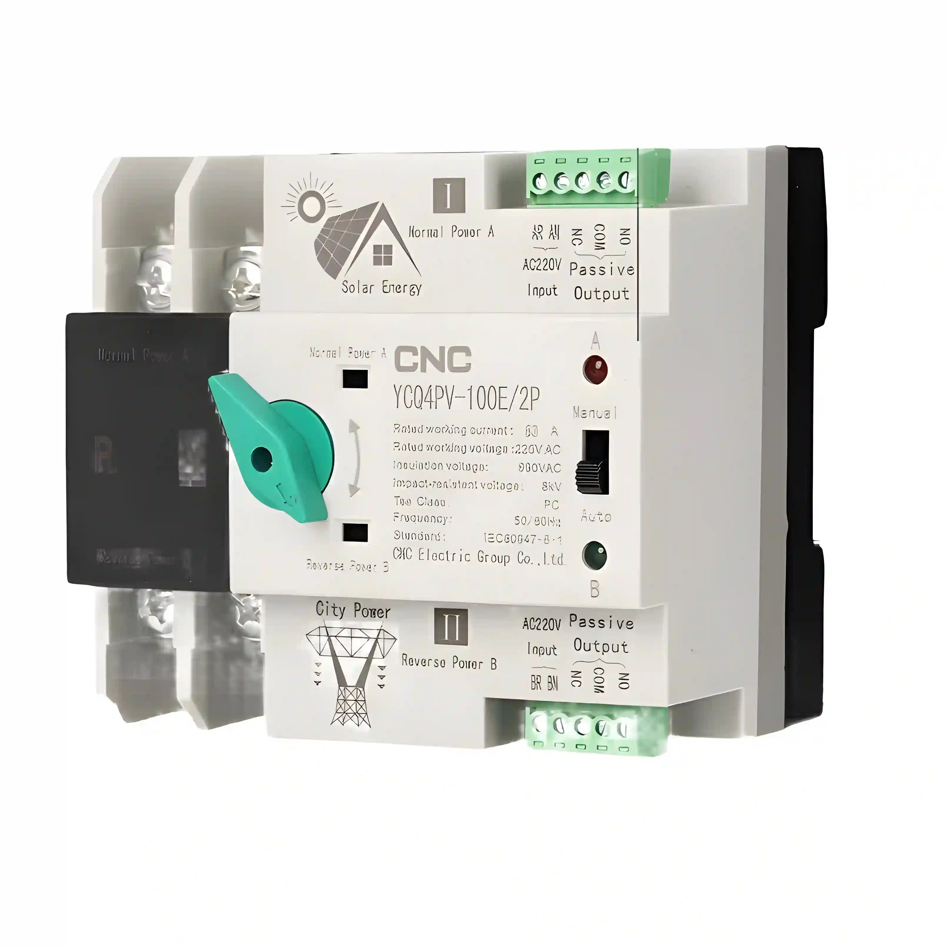 CNC 2-Pole PV ATS Automatic Transfer Switch 100A – ATS YCQ4-100E