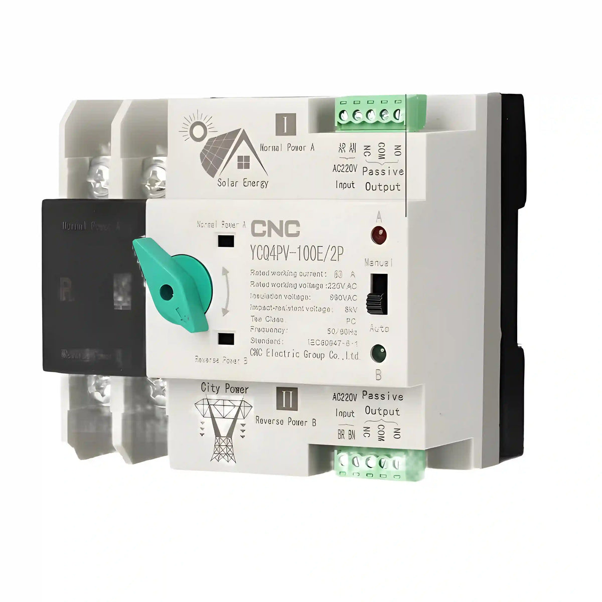 CNC 2-Pole PV ATS Automatic Transfer Switch 100A – ATS YCQ4-100E