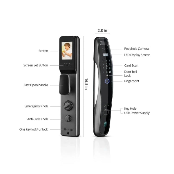 Okasha Smart AI Face Detection Door Lock with Video Doorbell