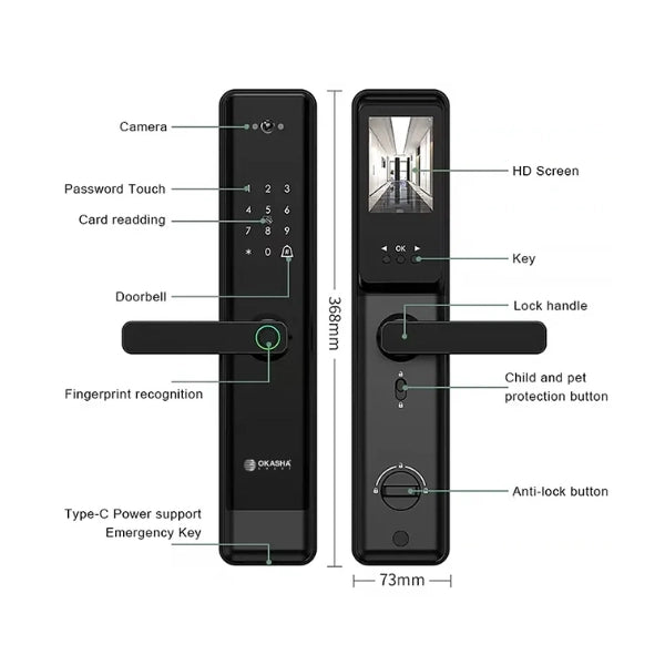 Okasha Smart WiFi Fingerprint Door Lock with Video Door Bell